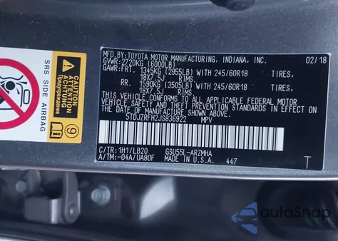 2018 Toyota Highlander Xle from USA, damaged, VIN 5TDJZRFH2JS836922